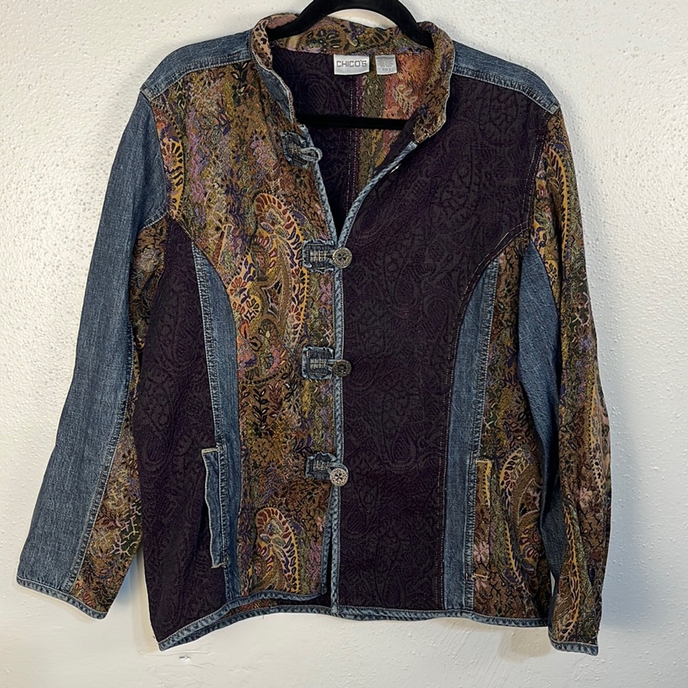 Chico’s jean jacket size 2 paisley paneling